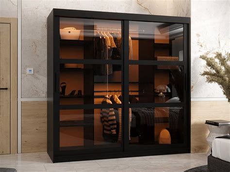 kleiderschrank mit glastüren schwarz